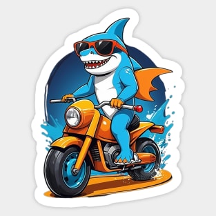 Motorbike Riding Shark Sticker